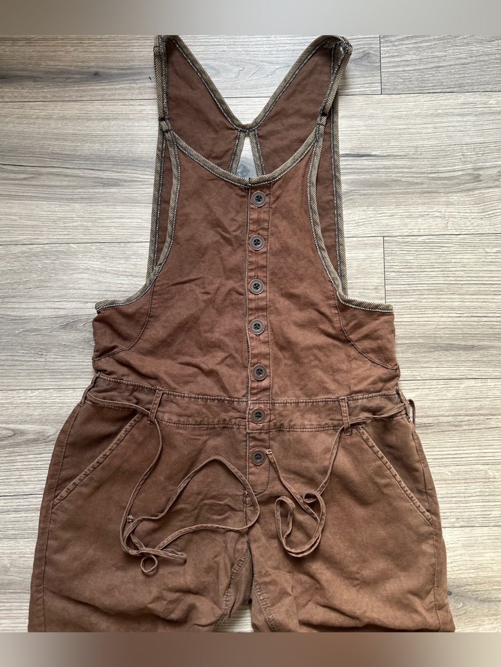 Free People Deep Trance Overalls Brown Sugar Cotton Wide Leg Boho Chic Size 4 - Picture 4 of 10